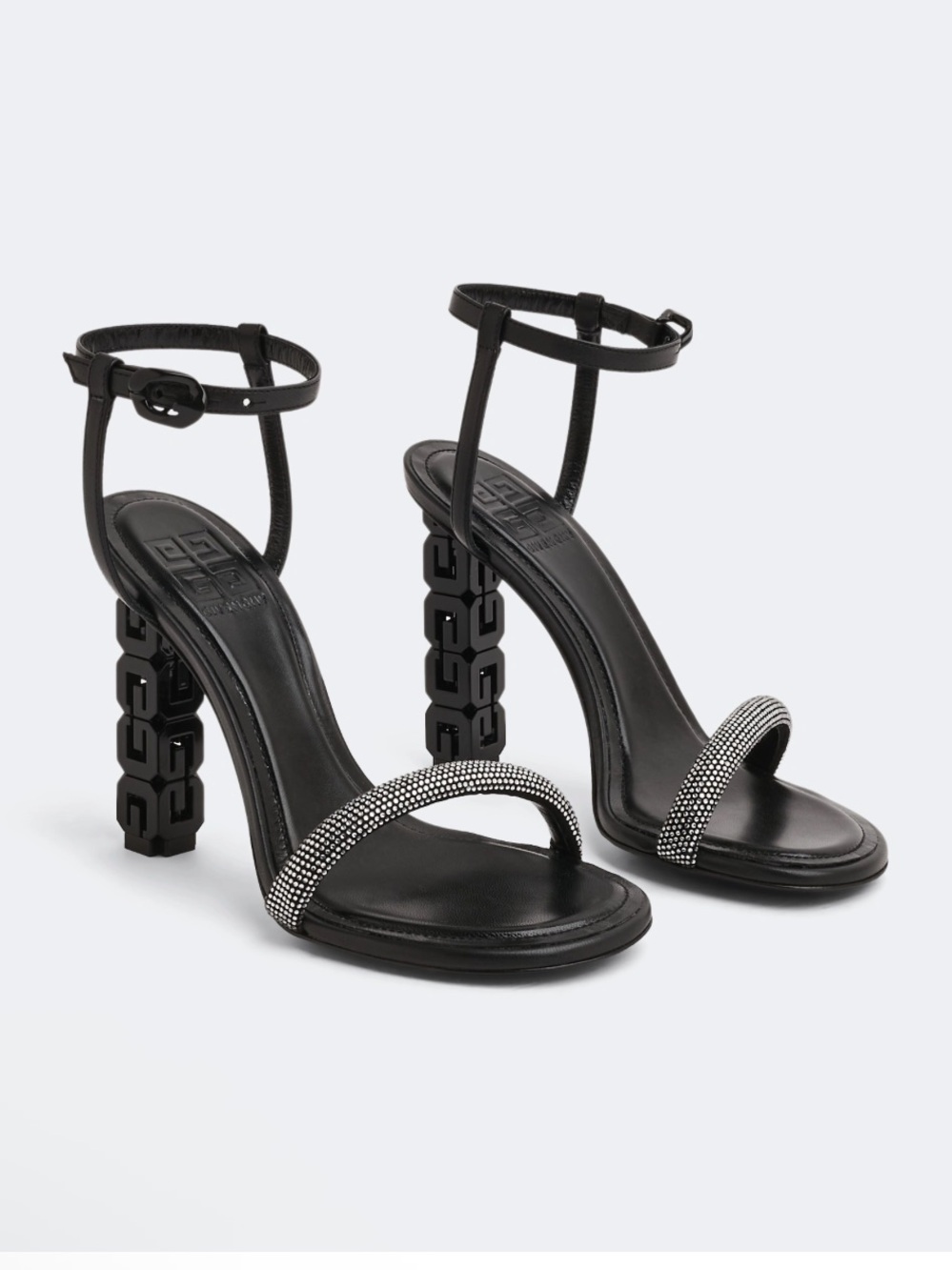 GIVENCHY
G Cube 105 Sandal Black Crystal-Embellished Ankle-Strap Heels Sz 36